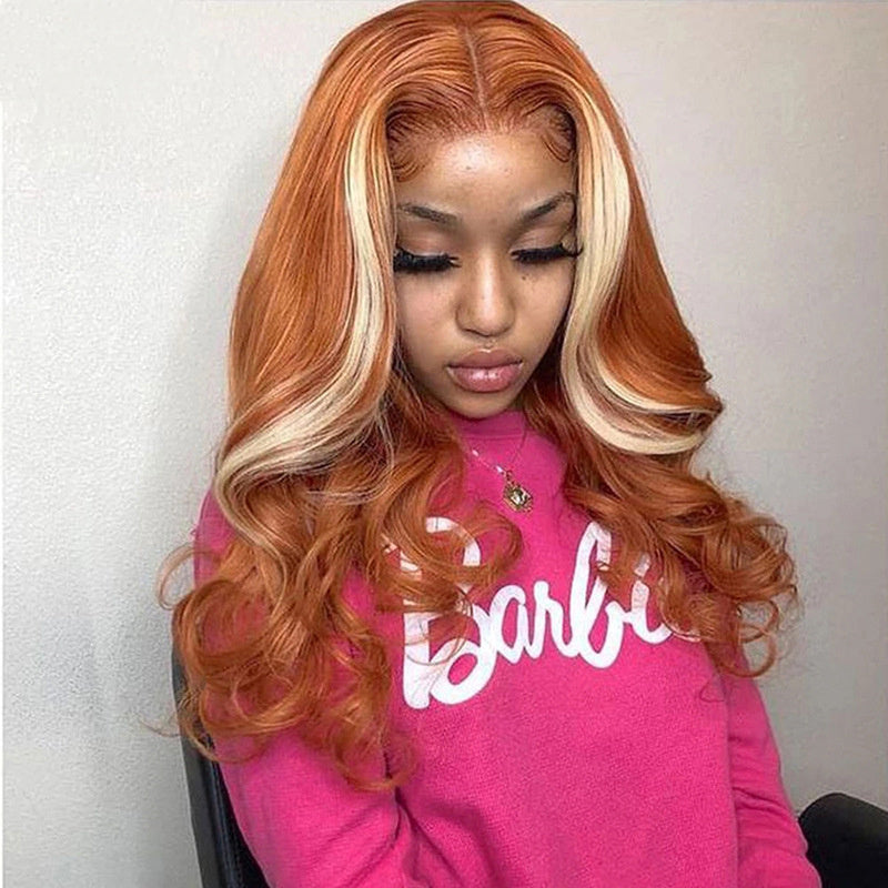 Honey Blonde Highlight 4x4 Lace Closure Wig - Orange & Blonde Body Wave Human Hair