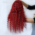 Vibrant Cherry Red Deep Wave Human Hair Wig - T-Part Lace Closure Wig