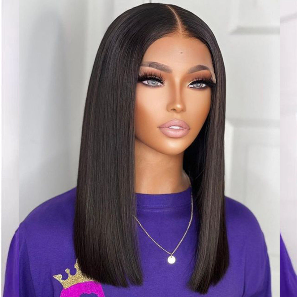 Double Drawn Bone Straight Human Hair Wig - 16 Inch Silky Straight