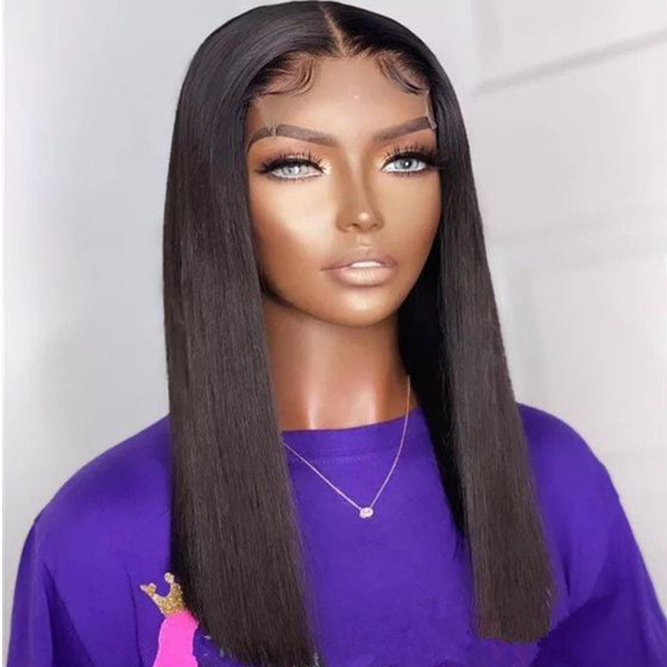 Double Drawn Bone Straight Human Hair Wig - 16 Inch Silky Straight